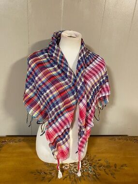 Multicolor Plaid Fringe Shawl Scarf - Women Accessories